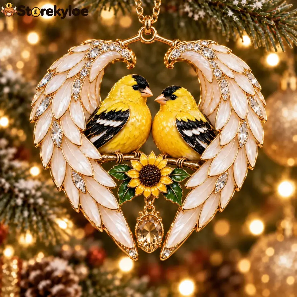 ❤️2026 Angel Wing Heart Christmas Ornaments - Goldfinch Pair & Sunflower 🌻