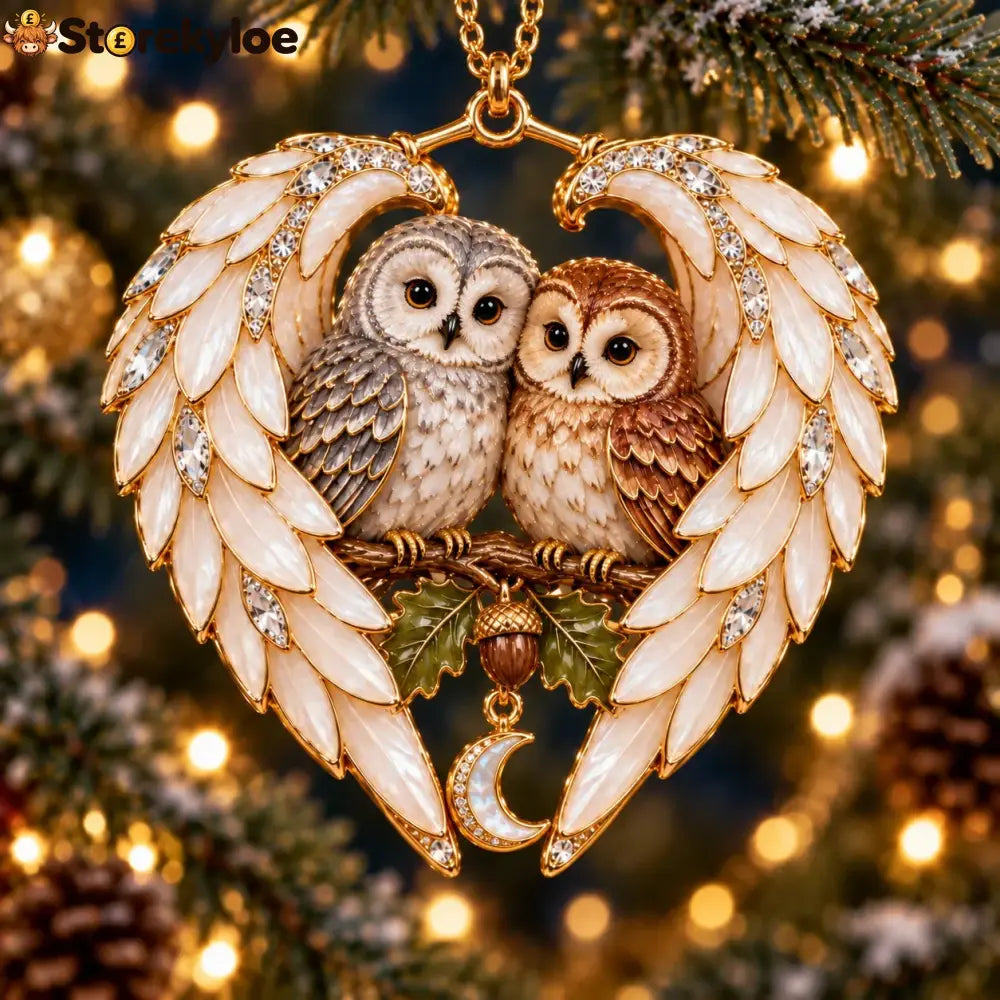 ❤️2026 Angel Wing Heart Christmas Ornaments - Owl Pair & Acorn 🦉