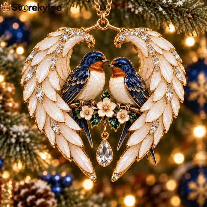 ❤️2026 Angel Wing Heart Christmas Ornaments - Swallow Pair & Holly 🤍