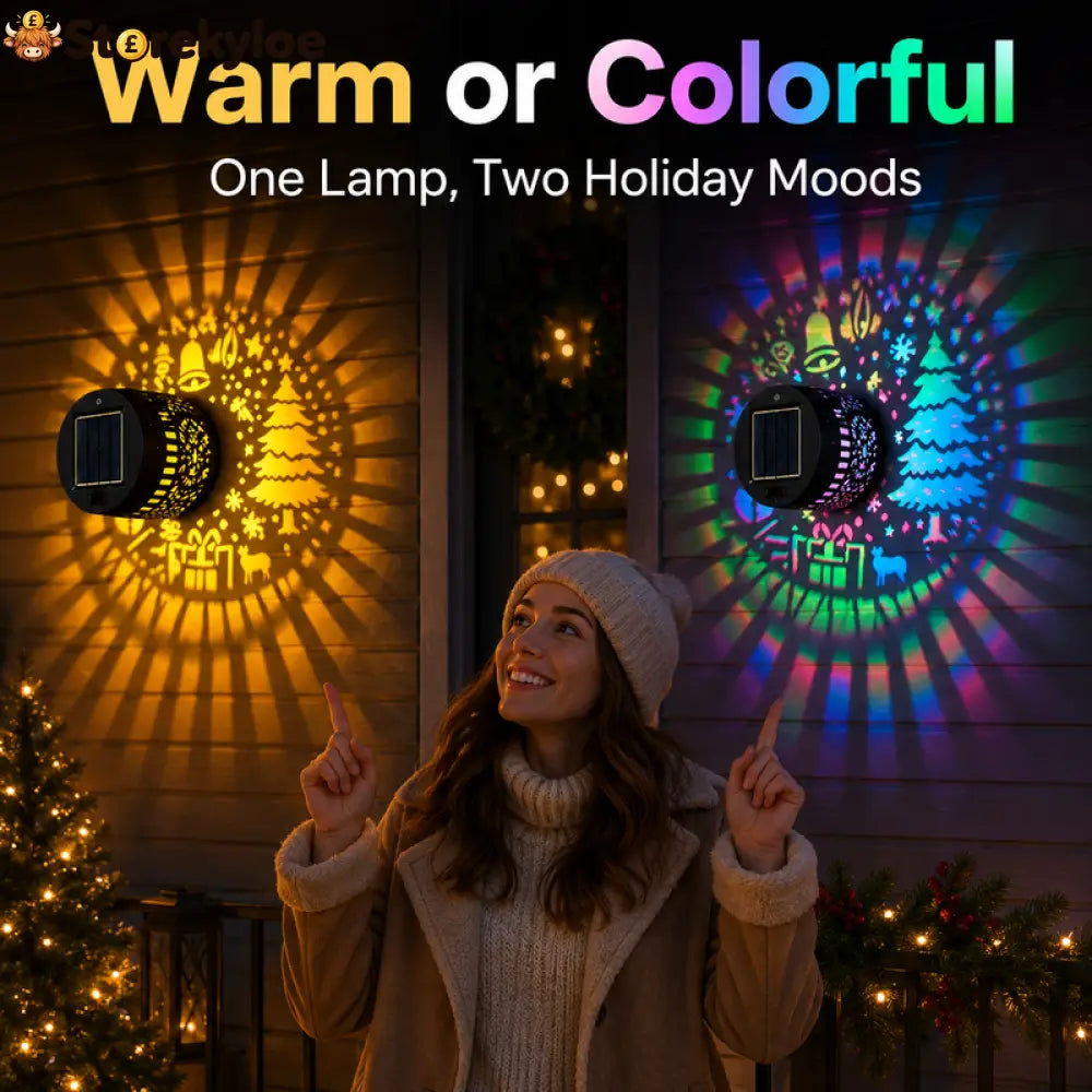 🥳2026 HOT SALE🥳💞50K+ SOLD! 🎄❄️ 50% OFF! Solar Outdoor Decorative Wall Projection Light – IP65 weatherproof auto on/off.