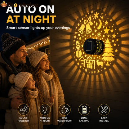🥳2026 HOT SALE🥳💞50K+ SOLD! 🎄❄️ 50% OFF! Solar Outdoor Decorative Wall Projection Light – IP65 weatherproof auto on/off.