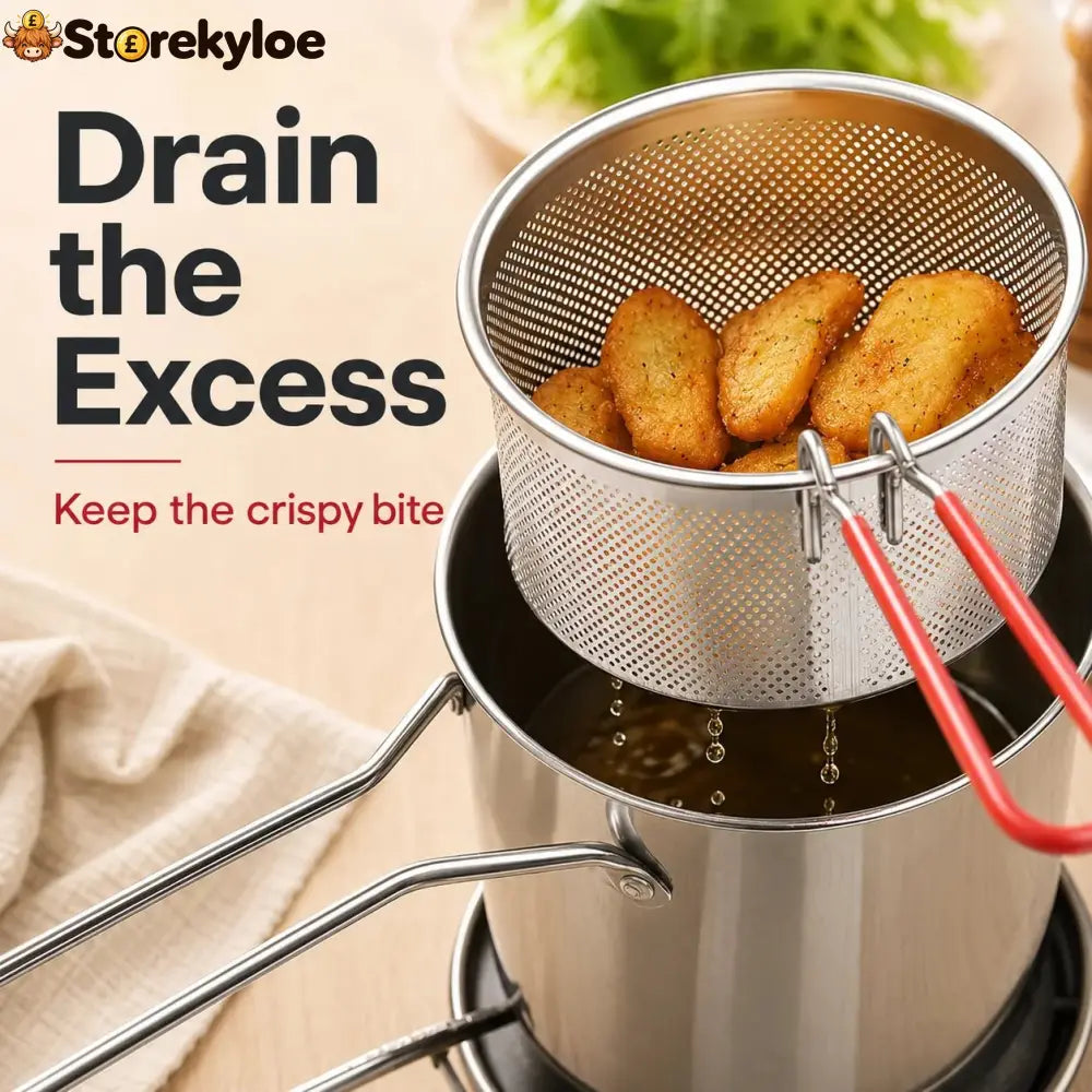 2026🔥🍟 Personal Mini Deep Fryer Set – Stainless Steel Pot with Lift-Out Draining Basket & Food Tongs