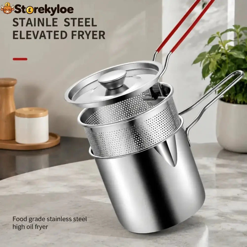 2026🔥🍟 Personal Mini Deep Fryer Set – Stainless Steel Pot with Lift-Out Draining Basket & Food Tongs - 3pcs