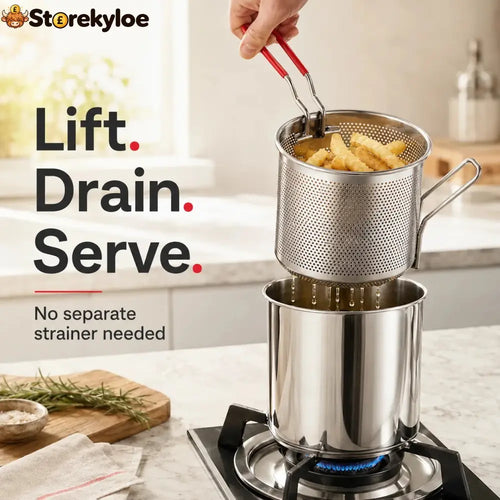 2026🔥🍟 Personal Mini Deep Fryer Set – Stainless Steel Pot with Lift-Out Draining Basket & Food Tongs