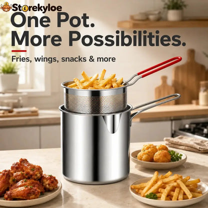 2026🔥🍟 Personal Mini Deep Fryer Set – Stainless Steel Pot with Lift-Out Draining Basket & Food Tongs