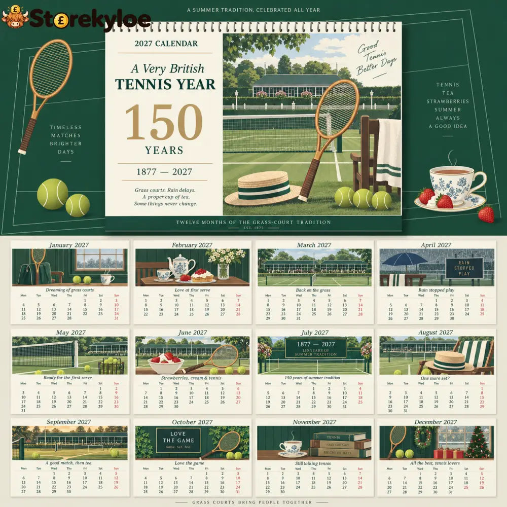 2027 A Very British Tennis Year A4 Hanging Calendar