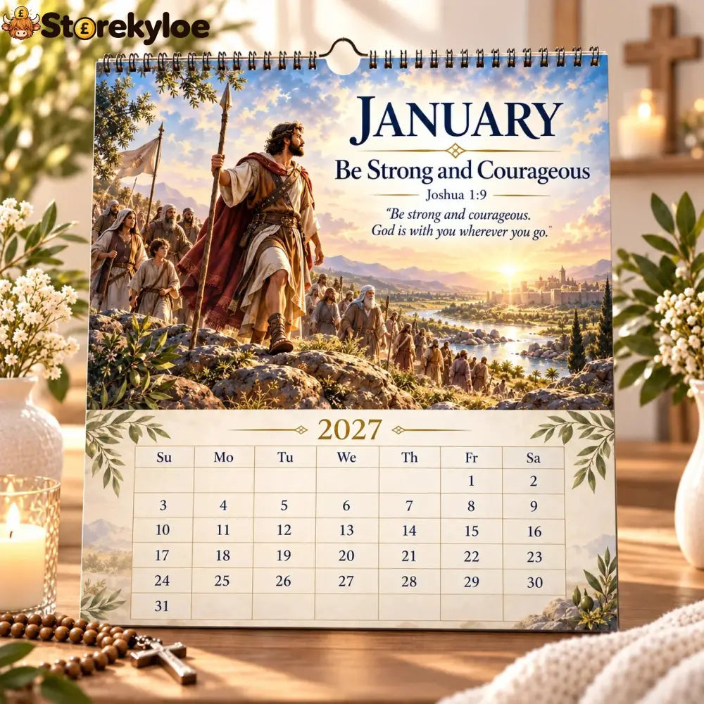 ✝️ 2027 Bible Verses for Strength Wall Calendar | 12 Months of Scripture-Inspired Themes Biblical Artwork & Daily Faith