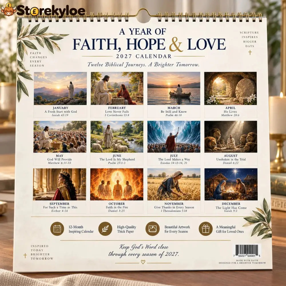 ✝️ 2027 Bible Verses for Strength Wall Calendar | 12 Months of Scripture-Inspired Themes Biblical Artwork & Daily Faith
