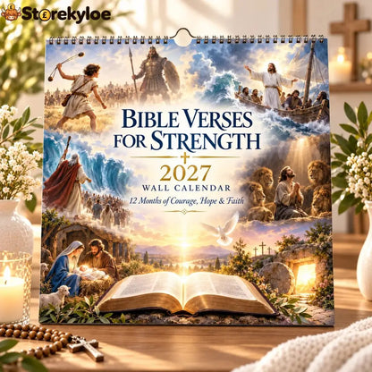 ✝️ 2027 Bible Verses for Strength Wall Calendar | 12 Months of Scripture-Inspired Themes Biblical Artwork & Daily Faith