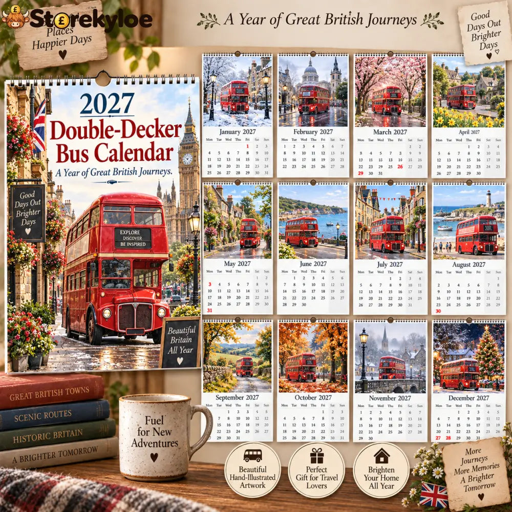 📅 2027 Double-Decker Bus Calendar - A4 Hanging Calendar