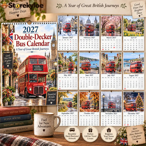 📅 2027 Double-Decker Bus Calendar - A4 Hanging Calendar