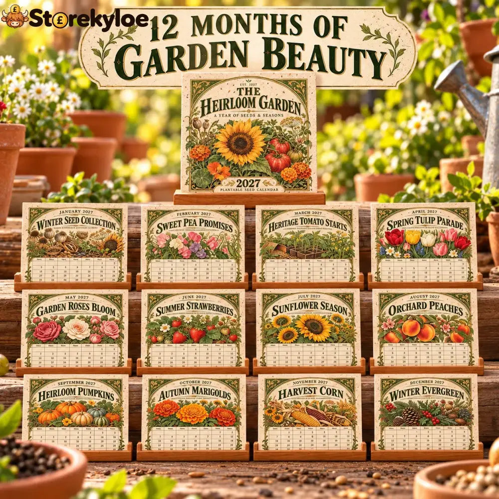 🌱 2027 Heirloom Garden Plantable Seed Calendar | 12 Plantable Months with Vintage Botanical Art & Wooden Stand 🌼 - 1