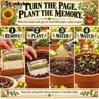 🌱 2027 Heirloom Garden Plantable Seed Calendar | 12 Plantable Months with Vintage Botanical Art & Wooden Stand 🌼 - 1