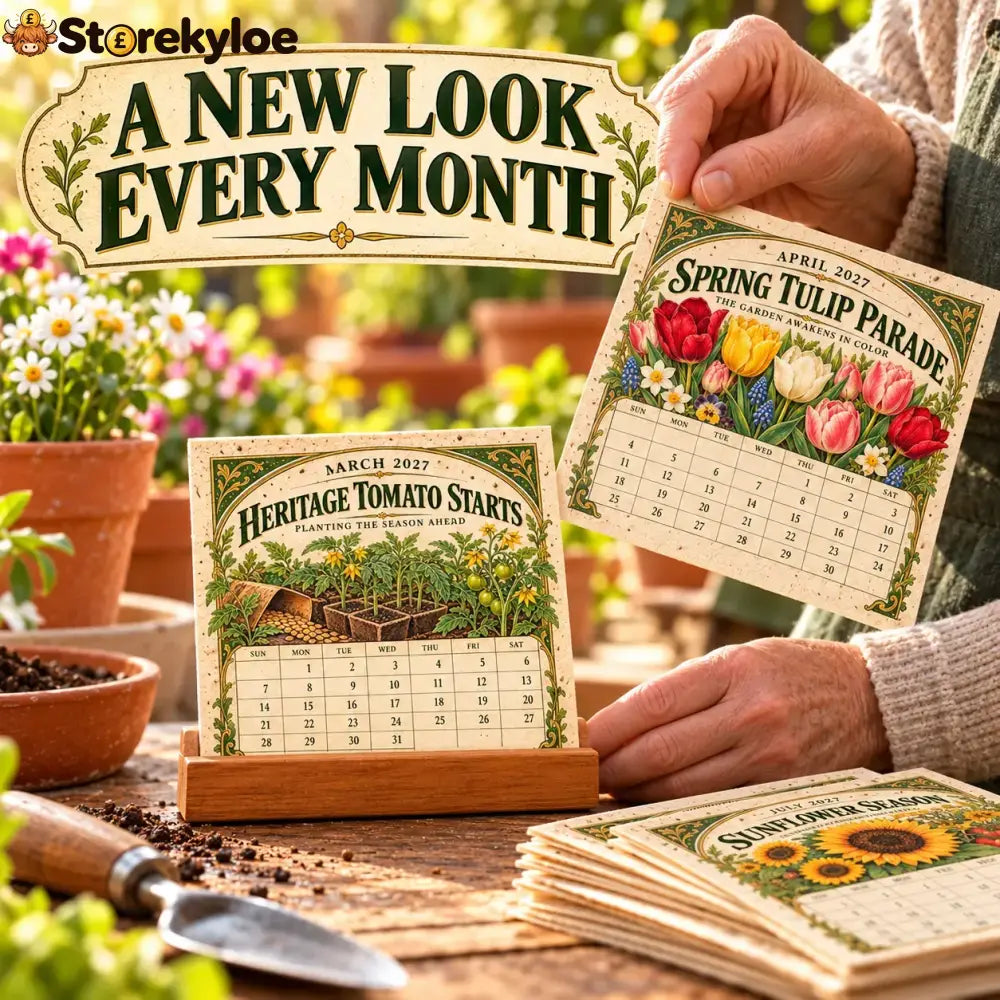 🌱 2027 Heirloom Garden Plantable Seed Calendar | 12 Plantable Months with Vintage Botanical Art & Wooden Stand 🌼 - 1