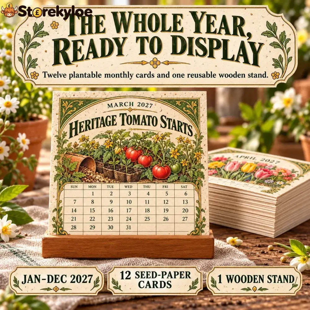 🌱 2027 Heirloom Garden Plantable Seed Calendar | 12 Plantable Months with Vintage Botanical Art & Wooden Stand 🌼 - 1