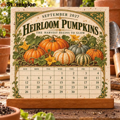 🌱 2027 Heirloom Garden Plantable Seed Calendar | 12 Plantable Months with Vintage Botanical Art & Wooden Stand 🌼 - 1