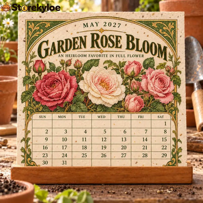🌱 2027 Heirloom Garden Plantable Seed Calendar | 12 Plantable Months with Vintage Botanical Art & Wooden Stand 🌼 - 1