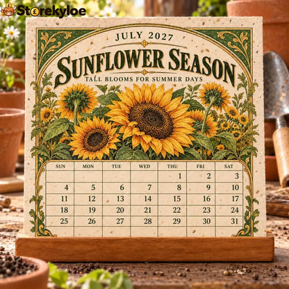 🌱 2027 Heirloom Garden Plantable Seed Calendar | 12 Plantable Months with Vintage Botanical Art & Wooden Stand 🌼 - 1