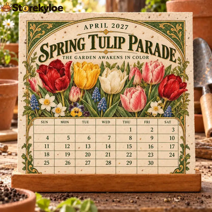 🌱 2027 Heirloom Garden Plantable Seed Calendar | 12 Plantable Months with Vintage Botanical Art & Wooden Stand 🌼 - 1
