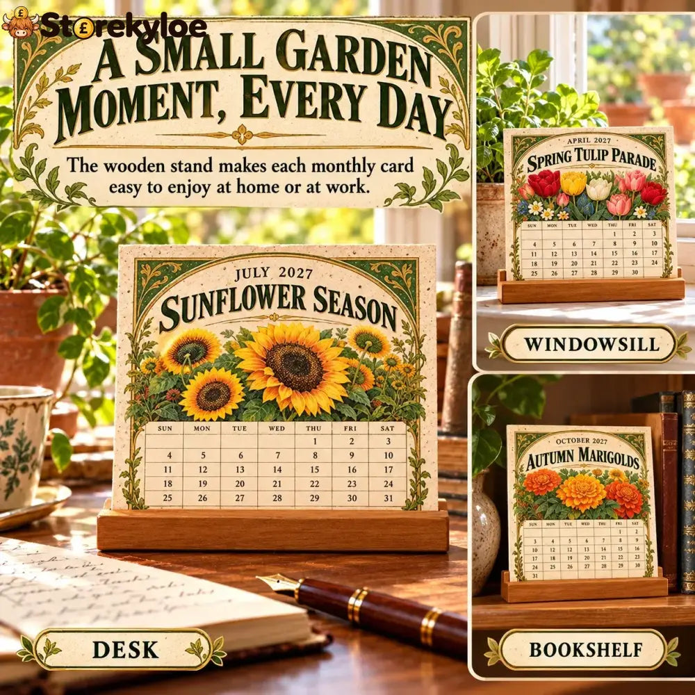 🌱 2027 Heirloom Garden Plantable Seed Calendar | 12 Plantable Months with Vintage Botanical Art & Wooden Stand 🌼 - 1