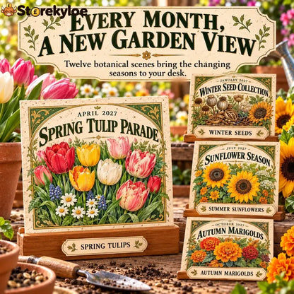 🌱 2027 Heirloom Garden Plantable Seed Calendar | 12 Plantable Months with Vintage Botanical Art & Wooden Stand 🌼 - 1