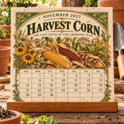 🌱 2027 Heirloom Garden Plantable Seed Calendar | 12 Plantable Months with Vintage Botanical Art & Wooden Stand 🌼 - 1