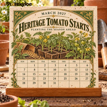 🌱 2027 Heirloom Garden Plantable Seed Calendar | 12 Plantable Months with Vintage Botanical Art & Wooden Stand 🌼 - 1