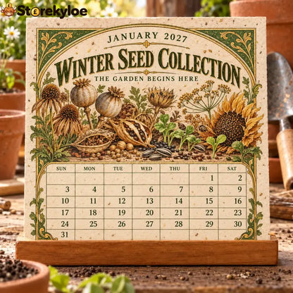 🌱 2027 Heirloom Garden Plantable Seed Calendar | 12 Plantable Months with Vintage Botanical Art & Wooden Stand 🌼 - 1