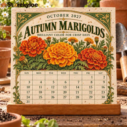 🌱 2027 Heirloom Garden Plantable Seed Calendar | 12 Plantable Months with Vintage Botanical Art & Wooden Stand 🌼 - 1
