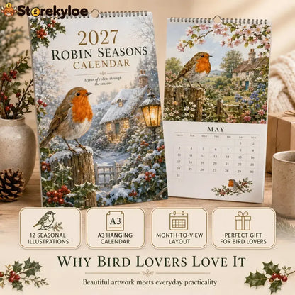 2027 Robin Seasons Calendar – British Countryside Garden Bird Wall Calendar & Gift for Bird Lovers