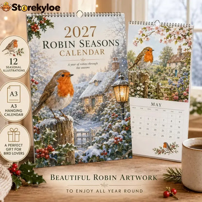 2027 Robin Seasons Calendar – British Countryside Garden Bird Wall Calendar & Gift for Bird Lovers