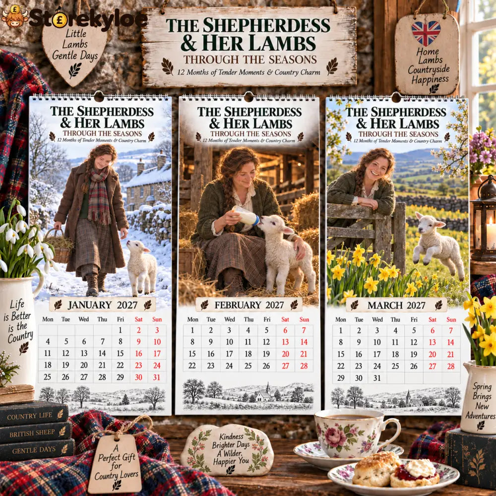✨🌿2027 The Shepherdess & Her Lambs Through The Seasons Calendar🐑