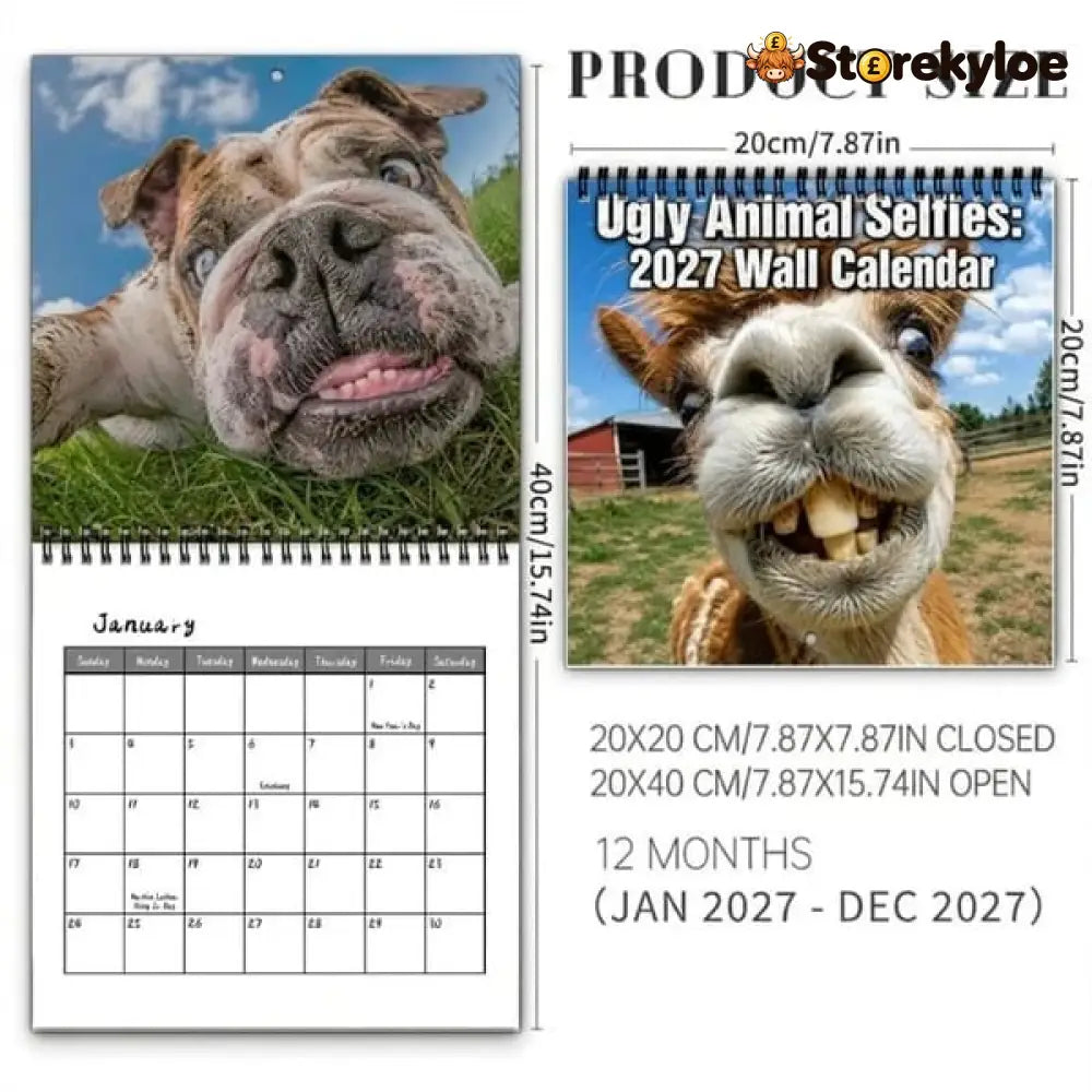 2027 Ugly Animal Selfies Wall Calendar