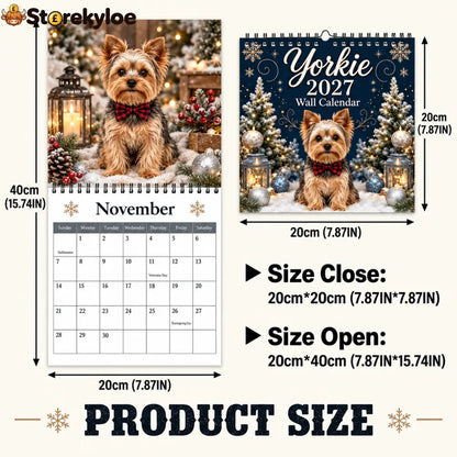 2027 Yorkie Wall Calendar Cozy Christmas Winter Yorkshire Terrier Monthly Wall Calendar 12 Months Cute Dog Portrait