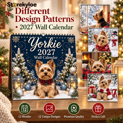 2027 Yorkie Wall Calendar Cozy Christmas Winter Yorkshire Terrier Monthly Wall Calendar 12 Months Cute Dog Portrait