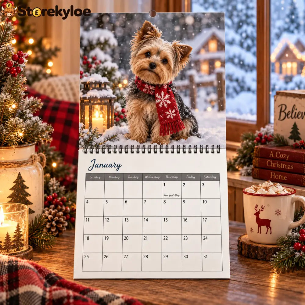 2027 Yorkie Wall Calendar Cozy Christmas Winter Yorkshire Terrier Monthly Wall Calendar 12 Months Cute Dog Portrait