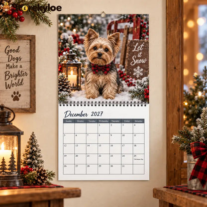 2027 Yorkie Wall Calendar Cozy Christmas Winter Yorkshire Terrier Monthly Wall Calendar 12 Months Cute Dog Portrait