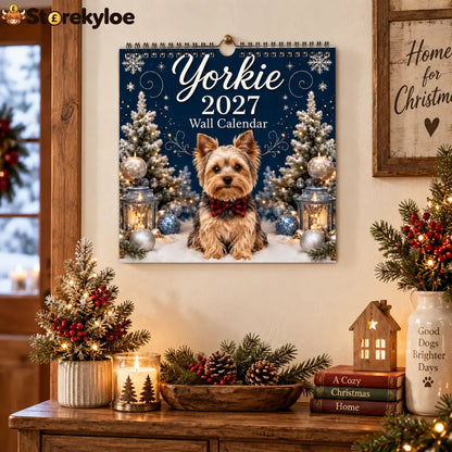 2027 Yorkie Wall Calendar Cozy Christmas Winter Yorkshire Terrier Monthly Wall Calendar 12 Months Cute Dog Portrait
