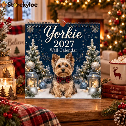 2027 Yorkie Wall Calendar Cozy Christmas Winter Yorkshire Terrier Monthly Wall Calendar 12 Months Cute Dog Portrait