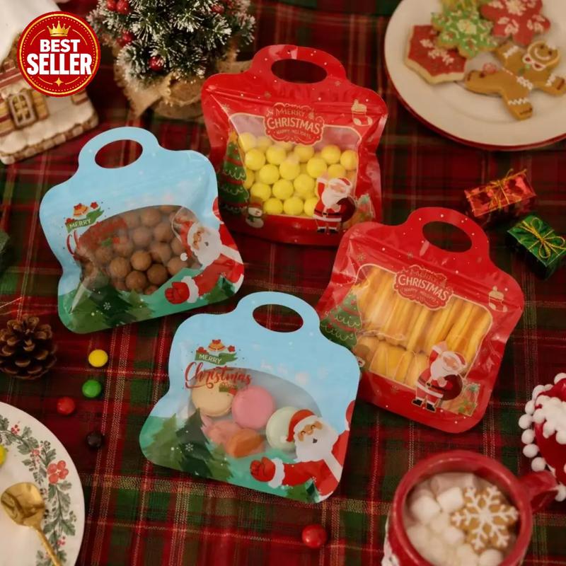 💖LAST DAY SALE 50% OFF!!🎁Easy Fill, Easy Seal🎄 Festive Self-Seal Treat Bags – Santa & Snowman Print | Resealable, Food-Safe & Perfect for Cookies, Chocolates & Little Gifts 🎅⛄