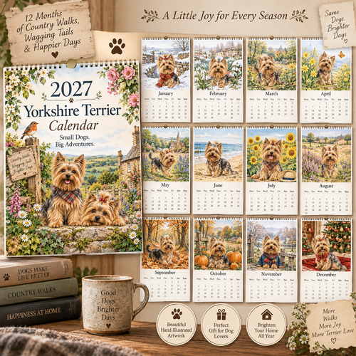 📅 2027 Yorkshire Terrier Calendar - A4 Hanging Calendar