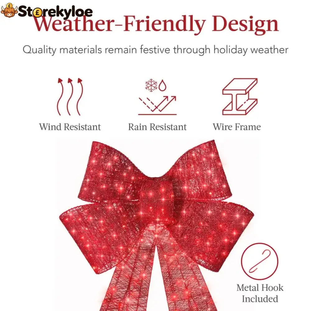 🎄 24″–48″ Giant Lighted Christmas Bow – Red LED Outdoor Decoration with 8 Modes & Timer