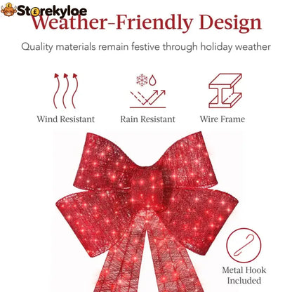 🎄 24″–48″ Giant Lighted Christmas Bow – Red LED Outdoor Decoration with 8 Modes & Timer
