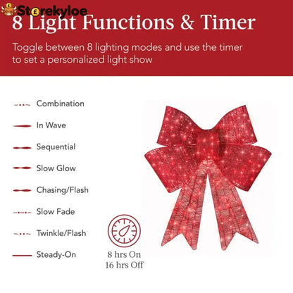 🎄 24″–48″ Giant Lighted Christmas Bow – Red LED Outdoor Decoration with 8 Modes & Timer