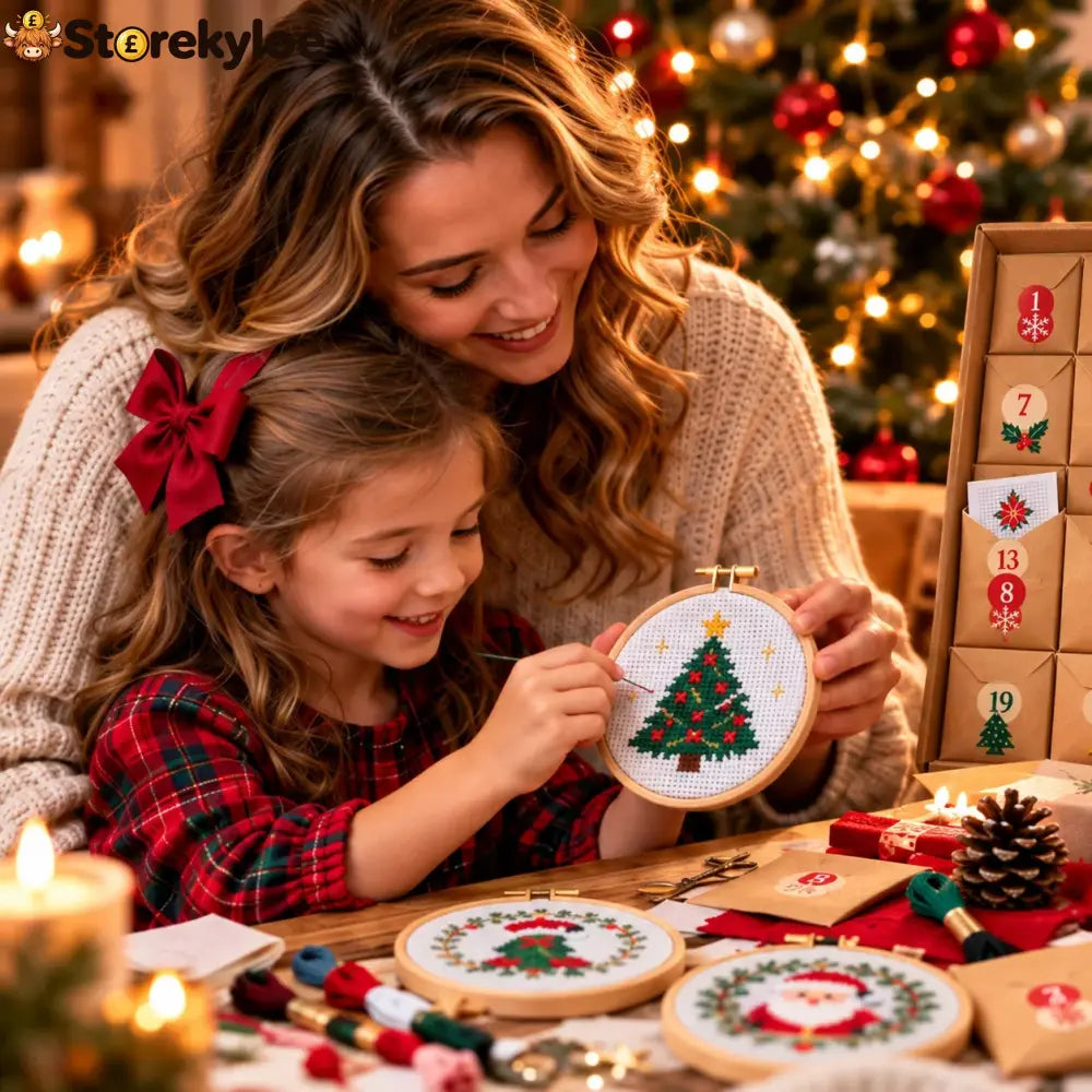 🎄🧵 24-Day Christmas Cross-Stitch Advent Calendar – 24 Surprise Patterns in Numbered Kraft Envelopes | DIY Embroidery