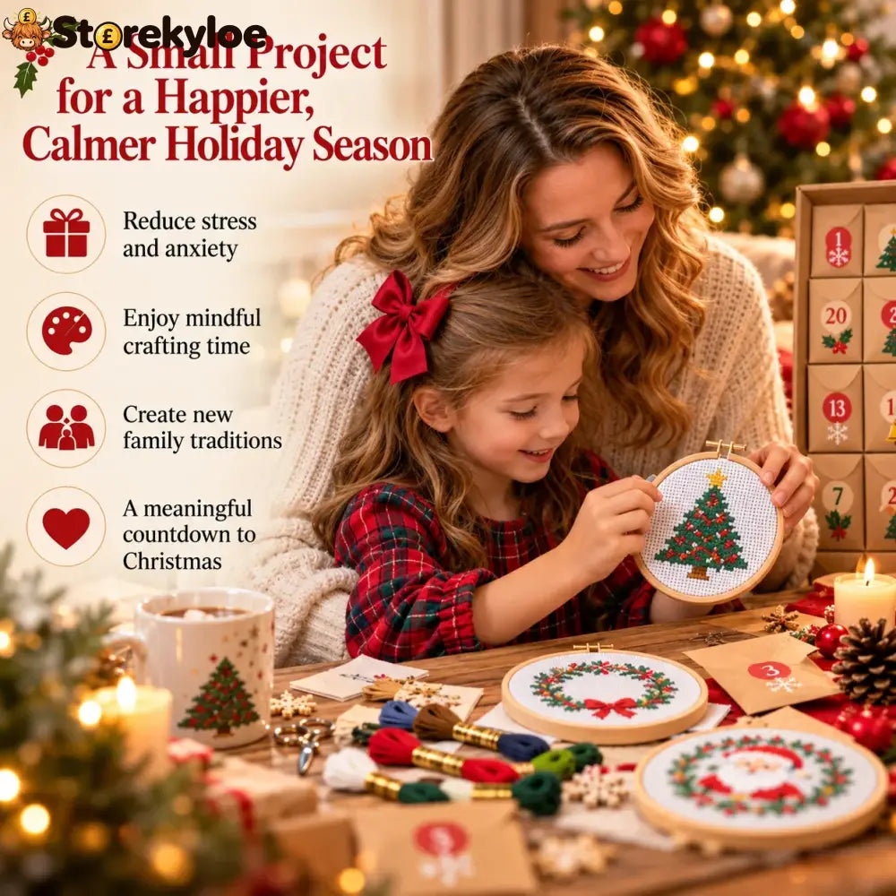 🎄🧵 24-Day Christmas Cross-Stitch Advent Calendar – 24 Surprise Patterns in Numbered Kraft Envelopes | DIY Embroidery