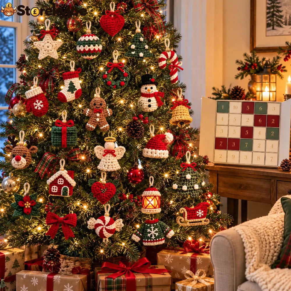 🌳24-Day Crochet Christmas Advent Calendar – 24 Surprise DIY Ornament Kits to Make & Hang 🧶