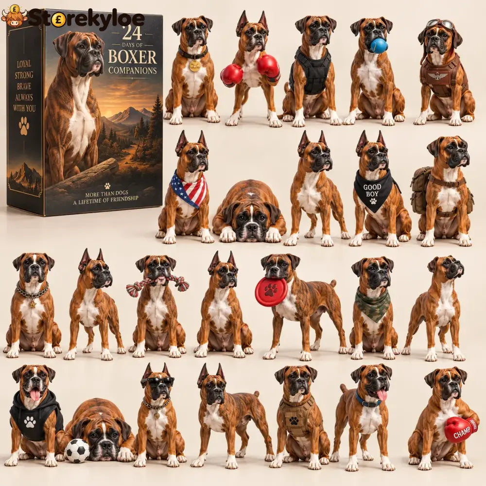 24 Days of Boxer Companions, 24 Unique Boxer Dog Collectible Figures