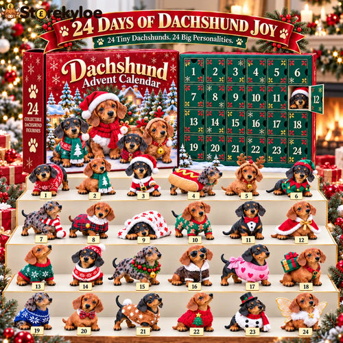🎄 24 Days of Dachshund Joy™ – Christmas Advent Calendar with 24 Collectible Dachshund Figurines