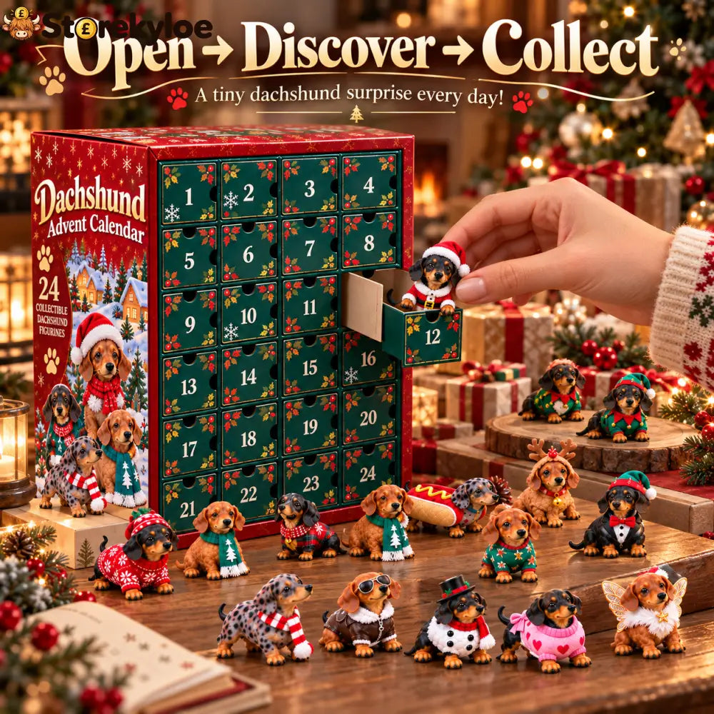 🎄 24 Days of Dachshund Joy™ – Christmas Advent Calendar with 24 Collectible Dachshund Figurines